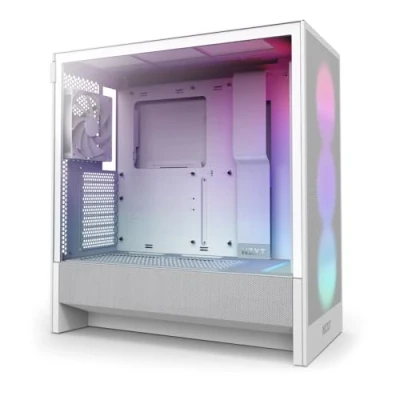 Image de NZXT H5 Flow RGB Boîtier de PC Gaming Compact Moyen Tour ATX Flux d&#039;air élevé F360 RGBCore (CV) Inclus Support radiateur Avant 360 mm Blanc