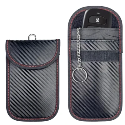Image de Tekenewbse 2 Pochette Faraday Clé Voiture RFID, Pouch Bag, Protection Clef, Anti RFID pour Clef Télécommande Avec Anneau Porte Intégré Fibre Carbone Bloqueur