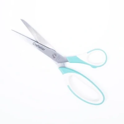 Image de Craftelier Grands ciseaux de bricolage universels en acier inoxydable Poignée ergonomique et finition pointue Convient aux gauchers droitiers Taille 21,59 cm Turquoise Blanc