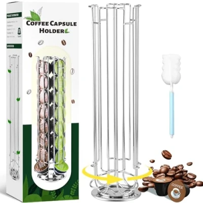 Image de UCAMP SAMISO Porte Capsules de Café Compatible,Support à Café,Porte Capsule,Supports pour Café,Grande capacité Peut contenir 32 capsules,360 Degrés Rotable (Argent)