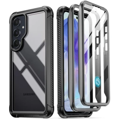 Image de Poetic Guardian coque pour Samsung Galaxy A55 5G 2024, protection d&#039;écran intégrée [fonctionne avec identification d&#039;empreintes digitales], [2 cadres avant] intégrale antichoc transparente,