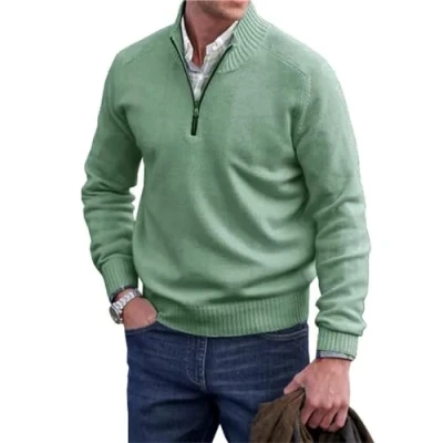 Image de pull basique en cachemire à fermeture éclair pour homme, tricoté col rond homme (vert, taille XL), Vert