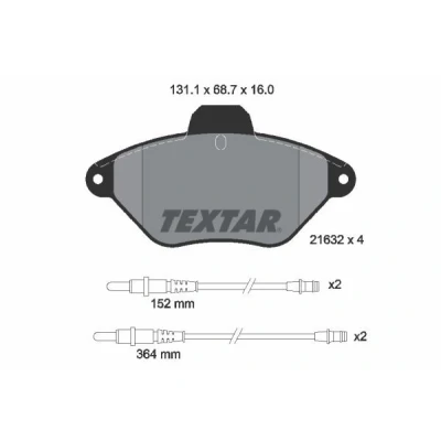 Image de TEXTAR 2163201 Jeu de plaquettes frein contact signal d&#039;usure inclus avec accessoires CITROËN: Xantia 3/5 portes, 5 Break