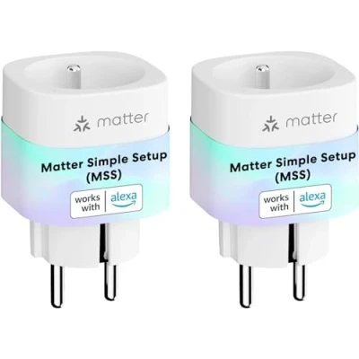 Image de Meross Prise Connectée Matter (FR), 2 Prises WiFi avec Simple Setup(MSS), Compatible Apple Home, Alexa et Google Mesure de Production du Panneau Solaire Photovoltaïque