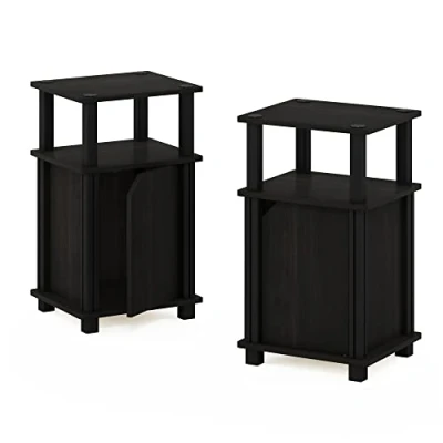 Image de Furinno Brahms Table D&#039;appoint 3 étages avec Porte, Paquet de 2, Espresso/Noir