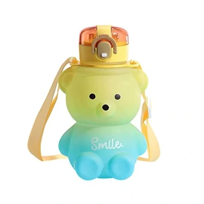 Image de Labstandard bouteille d&#039;eau en forme d&#039;ours Kawaii avec paille, 800 ml anti fuite ceinture Jolie colorée pour filles, école, bureau,