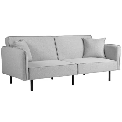 Image de HOMCOM canapé Convertible 3 Places lit 2 clic clac en Tissu Effet Lin avec Dossier réglable Coussins lavables pour Salon, Chambre d&#039;amis, Gris Clair