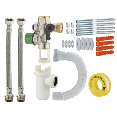 Image de Kit complet raccordement chauffe eau avec groupe de sécurité droit siège téflonné anti calcaire + fixations NOYON &amp; THIEBAULT