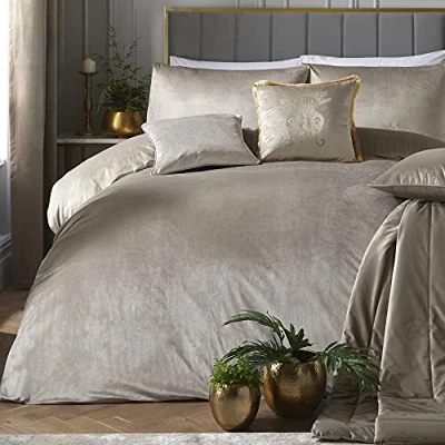 Image de Laurence Llewelyn Bowen Parure de lit Montrose Pearl Beige Velours Super King Size (220 x 260 cm) Douce et Luxueuse en Lin