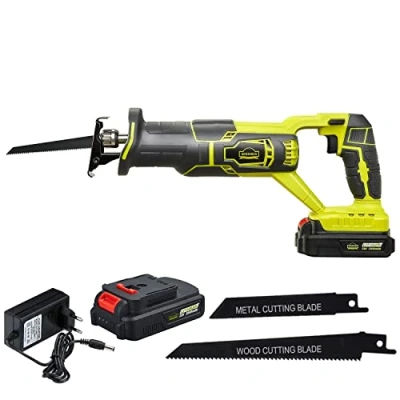 Image de DEWINNER Scie Sabre Sans Fil, 20V 2.0Ah Compacte Avec Batterie Li Ion et Chargeur, 2 Lames de Scie, Vitesse Variable, Changement Lame Outil…