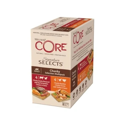 Image de Wellness Core Signature Sélects, Pâtée pour Chat, Naturelle et Sans Céréales, Mélange de Sélection Tendre Morceaux, 8 x 79 g