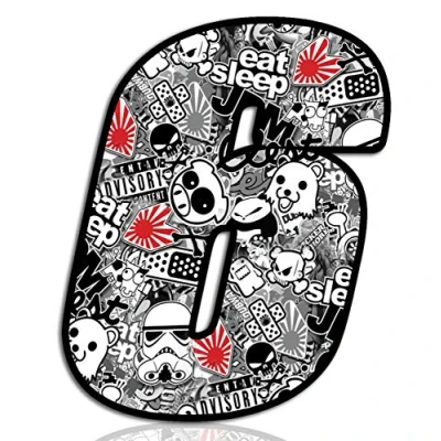 Image de Biomar Labs® 1 x PVC Autocollant DC Sticker Bomb Bombsticker Départ Numéro 6 Course Racing Voiture Auto Motocross Motorsport Tuning N 346