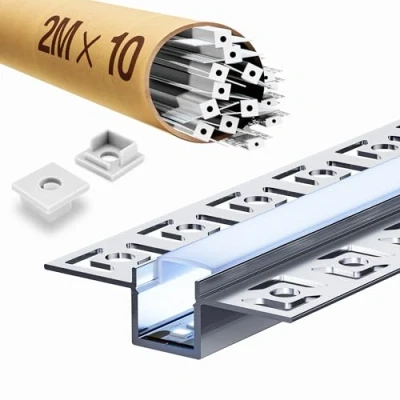Image de KOSOOM 10 profilés en aluminium LED 2 m TOL 20 m, couverture mate, dimensions 15,4 mm x 14,9 ailettes 55,5 mm, supporte les bandes d&#039;une largeur inférieure ou égale à 12,6