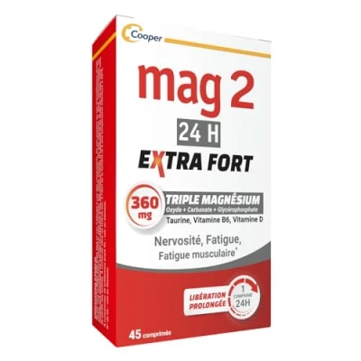 Image de MAG 2 24H Extra fort à base de magnésium, vitamine B6, D et taurine complément alimentaire 45 comprimés