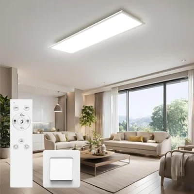 Image de Omdekor Plafonnier LED 120x30cm Panneau avec télécommande Dimmable Plafonnier, changement de température couleur (blanc chaud blanc froid), lampe salon 40W
