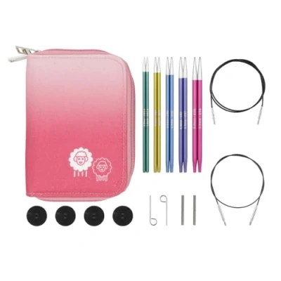 Image de KnitPro Zing Kit d&#039;aiguilles interchangeables 5 paires d&#039;épingles à tricoter circulaires de 13 cm avec accessoires Starter Set, code couleur pour débutants, professionnels et coffret cadeau