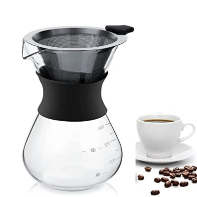 Image de Hakeeta Cafetière Pot en Verre, Machine à Expresso Manuelle Classique avec Filtre Acier Inoxydable, Moka, Facile Utiliser et Nettoyage Rapide,Dripper Brewer Manuel 400ml