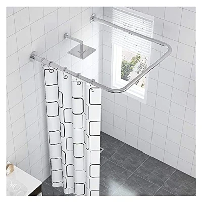 Image de WEDSFC Tringle D Angle pour Rideau De Douche,Extensible Réglable en Forme U Barre Douche Arrondie Acier Inoxydable Courbée Ajustable sans Perçage,Argent,90x90x90cm