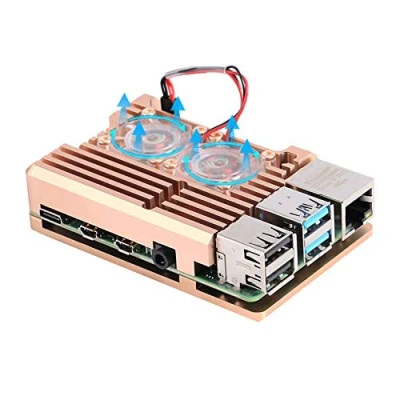 Image de ZkeeShop Boitier en Aluminium avec Double Ventilateur de Refroidissement Compatible pour Raspberry Pi 4 Model B (ne Pas Inclure Board) (Or with Dual Fan)