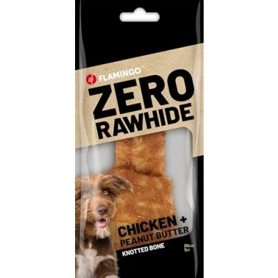 Image de Flamingo Friandises Zero Rawhide Os noué avec Poulet &amp; Beurre d&#039;arachide 20cm, 180gr.
