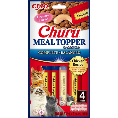 Image de INABA Chiuru Friandises pour Chats Meal Toppers Recette de Thon au Saumon (4 x 14 g) / Garniture Alimentaire en purée Douce et crémeuse, délicieuse Saine, Naturelle, sans céréales
