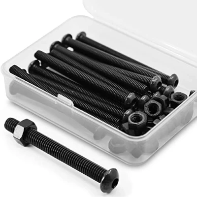 Image de (15 Ensemble) M6 x 60mm Vis à tête bombée avec six pans creux et écrous Filetage complet en Acier au Carbone 10,9(Noir)