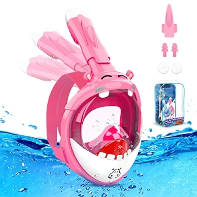 Image de Masque de plongée Enfants Intégral,180 HD Anti Leak Fog pour Kinds Système Jouets avec Tuba à Sec Design Mignon Les 4 14 Ans
