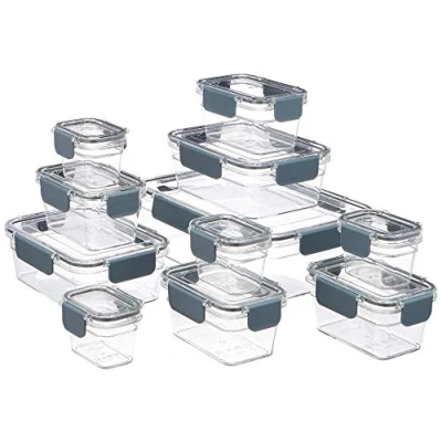 Image de Amazon Basics Boîte de rangement pour nourriture à clipser en plastique tritan, 11 pièces, Transparent