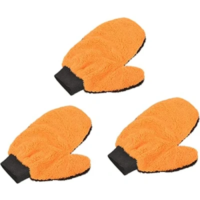 Image de ENESEA Gants de Lavage Voiture en Chiffon Portables Gant Nettoyage Microfibre dépoussiérage Chenille Double Face for Maison Cuisine, Gris Orange Lot 3