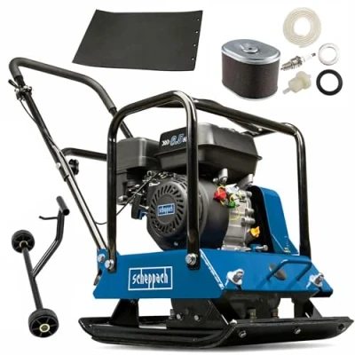 Image de Scheppach HP2000S plaque vibrante à essence 25 kN 6,5 CV 104 kg Profondeur de compression 30 cm Vitesse déroulement m/min Dimensions la 550 x 440 mm Avec dispositif conduite, tapis