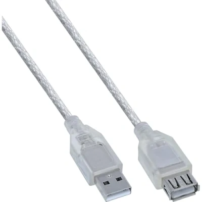 Image de Rallonge USB 2.0 INLINE mâle/femelle type A 5m double blindage transparent
