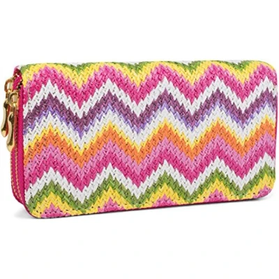 Image de styleBREAKER Porte Monnaie avec Motif Multicolore en Zig zag Style Ethnique, Fermeture à glissière, Portefeuille, Femmes 02040049, Couleur:Rose Polychrome Rayures longitudinales