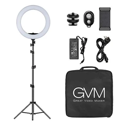 Image de GVM Photo Studio Bague LED Light with Stand Kit DE 18 inch 3200K5600 K CRI 96 + Dimmable SMD Bicolore Lighting for Portrait Video Shooting.