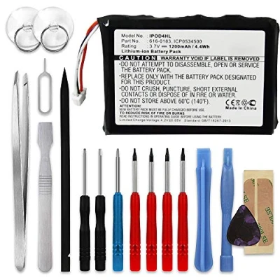 Image de subtel® Batterie 616 0183, 0198, 0206, 0215 1200mAh pour Apple iPod 4. Generation Photo A1059 A1099 + kit d&#039;outils Accu Rechange Remplacement Lecteur mp3 Player
