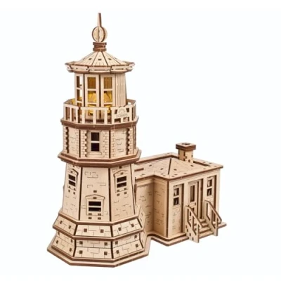 Image de Puzzle 3D UGEARS Phare de Split Rock Kit Miniature en Bois à Assembler pour Adultes avec veilleuse LED Puzzles Loisirs créatifs 295 pièces