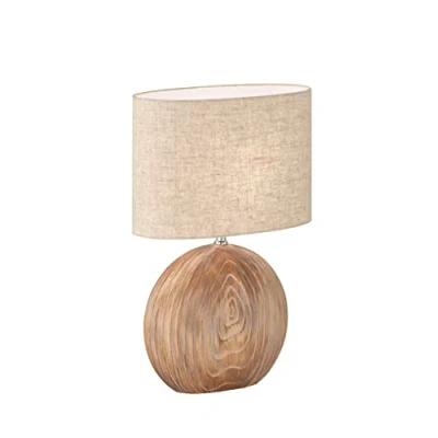 Image de Fischer &amp; Honsel Lampe de table Tobse couleur bois Abat jour en tissu et lin sable l : 34 cm, 17 H 53 cm avec interrupteur à cordon 1 ampoule E27 max. 40 W 50608