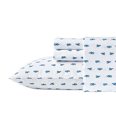 Image de Nautica Parure de lit en Percale Coton, fraîche et fraîche, légère Respirante (Bleu Cloyster, Double)