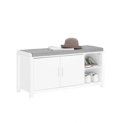 Image de SoBuy Banc à Chaussures de Rangement Meuble d&#039;Entrée Chaussures, 2 Portes Coussin Rembourré, pour Entrée, Salon, Chambre, Capacité Charge 227 kg, 105x35x51 cm Blanc FSR168 W
