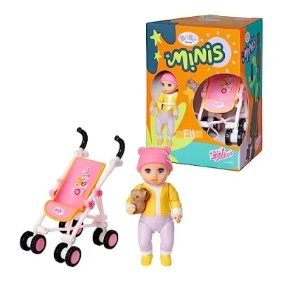 Image de BABY born Minis Set avec Poussette &amp; Eli 906156 Poupée de 6,5 cm accessoires exclusifs et 1 corps mobile pour un jeu réaliste Convient aux enfants 3 ans plus