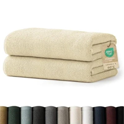 Image de Blumtal 2 Serviettes De Bain Serviette 70x140 Lot Sable Coton Certifié Oeko TEX®