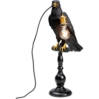 Image de Kare Design lampe à poser Animal Sitting Crow, Corbeau, or/noir mat, de table, decoration chambre coucher, salon, 61x16x29cm (Ampoule Non Incluse)