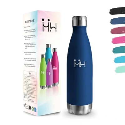 Image de Gourde, 500 ml Sans BPA, Gourde Isotherme, 18/8 Acier Inoxydable, Bouteille Isolation Sous Vide à Double Paroi, Inoxydable pour École, Randonnée Bleu foncé d&#039;eau