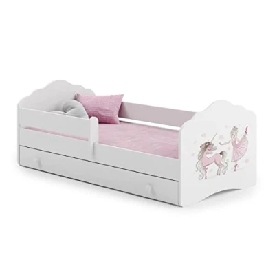 Image de KOBI Lit Enfant Fala 140x70 avec Un tiroir pour literie Blanc, graphisme Fille Une Licorne, Filles, Chambre d&#039;enfant