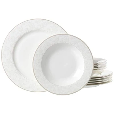 Image de Ritzenhoff &amp; Breker Service de Table Isabella, 12 pièces, Vaisselle en Fine Porcelaine Chine, Blanc avec Ornements., Fine, weiß mit ornamenten, 31 x 28 33 cm