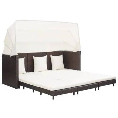 Image de vidaXL Canapé lit extensible 3 places avec toit Résine tressée Marron 46076