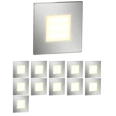 Image de ledscom.de 12 pièces Lumière d&#039;escalier LED/lampe murale encastrée FEX pour l&#039;intérieur et l&#039;extérieur, carrée, inox, 85 x 85mm, blanc chaud