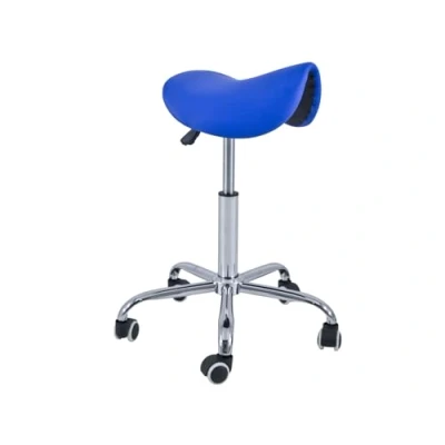 Image de QUIRUMED Tabouret Pony 5 Roues, Base chromée, Couleur Bleue, revêtement en Similicuir, réglable Hauteur, léger, Design Ergonomique, pivotant, jusqu&#039;à 150 kg