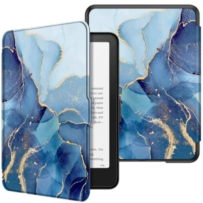 Image de FINTIE Étui pour 7&quot; Kindle Paperwhite 2024 (12e Génération) et Colorsoft Signature Edition (1re Génération), Coque Fine Léger, Housse Réveil/Veille Automatique, Marbre Océan