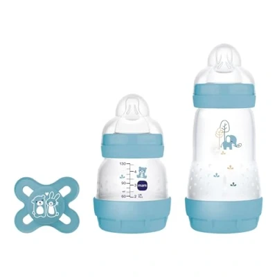 Image de MAM, set nouveau né, cadeau. Comprend : 1 biberon anti colique de 160 ml, 260 tétine originale Start, à partir 0 mois, bleu