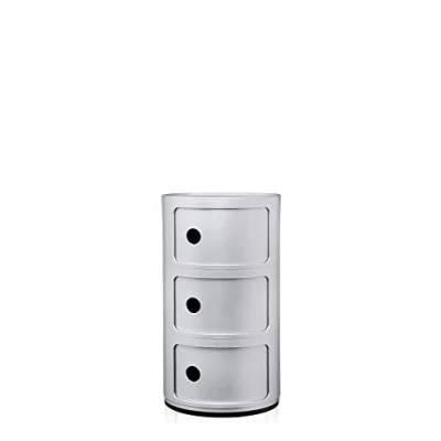 Image de Kartell Componibili, Conteneur 3 éléments, Argent Mat, Base Ronde